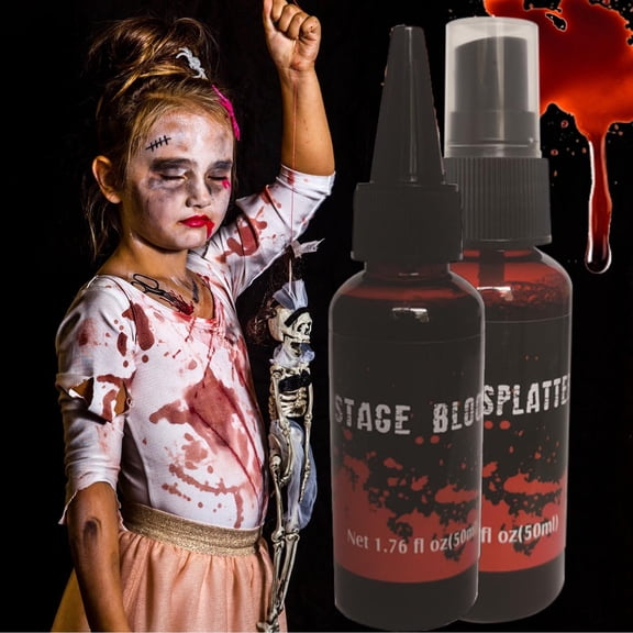 Bowayaoa Realistic Fake Blood Plasma Prop, Dropper & Spray Bottle Halloween Horror Makeup Kit, Spooky Gory Effect Decor for Costume Party, Theatrical Performances
