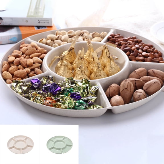 Bowayaoa Snack Serving Tray, Appetizer Tray with Lid, Compartments Round Plastic Food Storage Organizer for Dried Fruits, Nuts, Candies, Sweet Cookies and Fruits