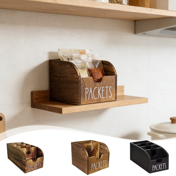 Bowayaoa Solid Wood Kitchen Storage Box, Multi-Layer Compartment Organizer Box, Wooden Seasoning Coffee Tea Bag Tableware Sorting Holder for Kitchen Countertop Home Desktop Organization