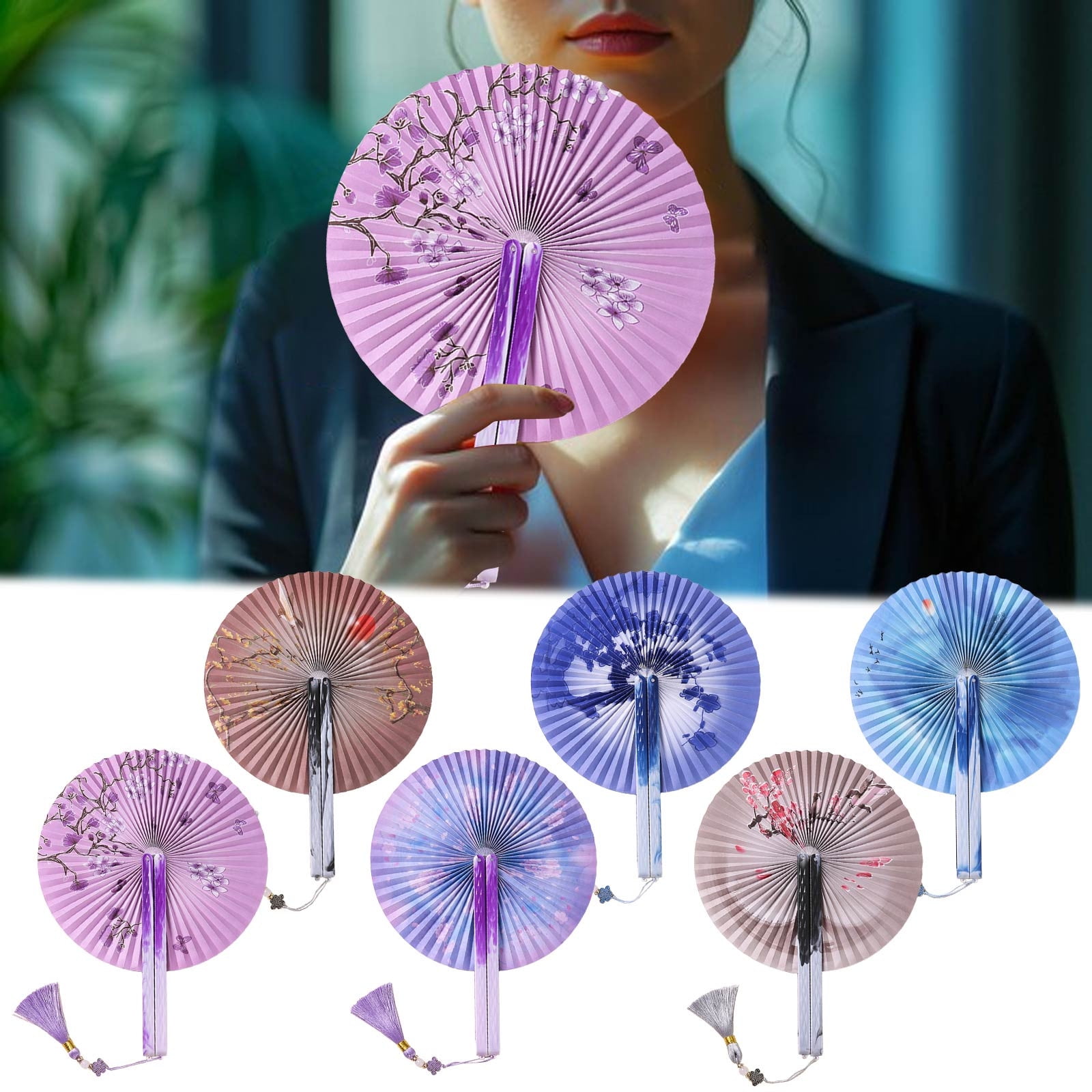 Bowayaoa Suction Folding Hand Fan, Ancient Style Polyester Fabric Fan ...