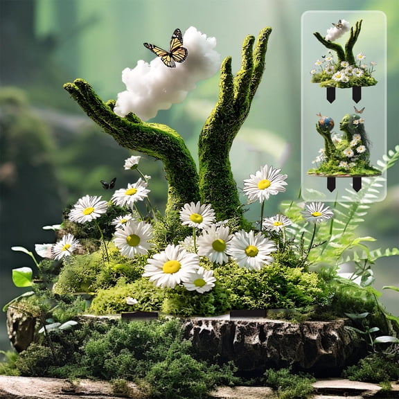Bowayaoa Tree Man Fairy Garden Stakes, 2D Acrylic Tree Man Fairy Earth Statue Whimsical Garden Stakes Decor, Ground Insert Flower Pot Decoration for Yard Lawn