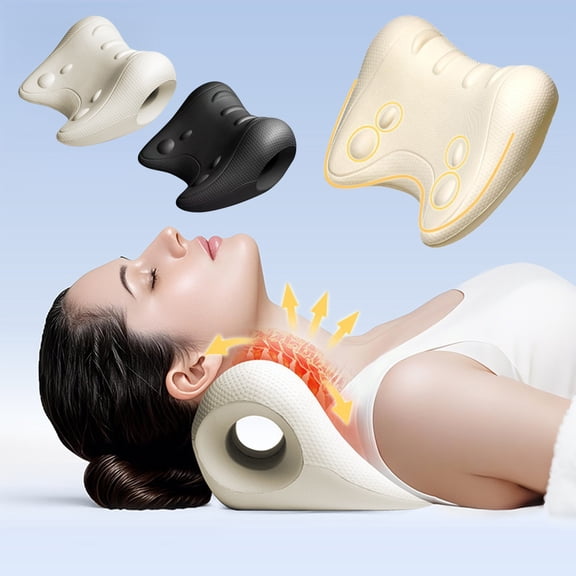 Bowayaoa U-Shaped EVA Cervical Traction Pillow, Orthopedic Spine Corrector Neck Stretcher, Portable Neck Shoulder Relax Massager Cushion for Home Office Travel Pain Relief
