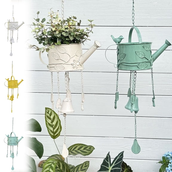 Bowayaoa Vintage Kettle Showerhead Iron Hanging Planter, Weatherproof Distressed Metal Flower Basket, Wall Mount Decorative Vase for Farmhouse Patio Garden Yard Outdoor Ornament