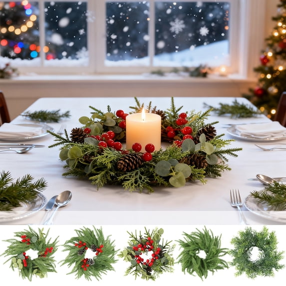 Bowayaoa Wedding Rose Candle Rings Artificial Floral Wreaths with Green Leaves Flower Candle Rings Candleholders Garland for Pillar Centerpiece Party Table Decor