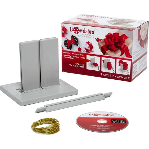 Bowdabra Bow Maker Tool for Ribbon, Create Bows for Wreaths, Decor, Gifts, Kit Includes 10 Yards of Gold Bow Wire