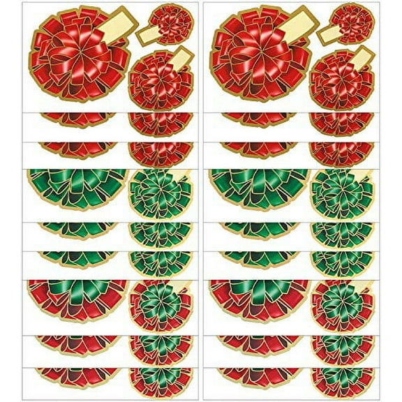 Bowdacious Gift Bows, 54 Christmas Holiday Bows, 3D Looking Gift Bow Stickers with Foil Accents and Attached Gift Tag. No More Crushed Bows!