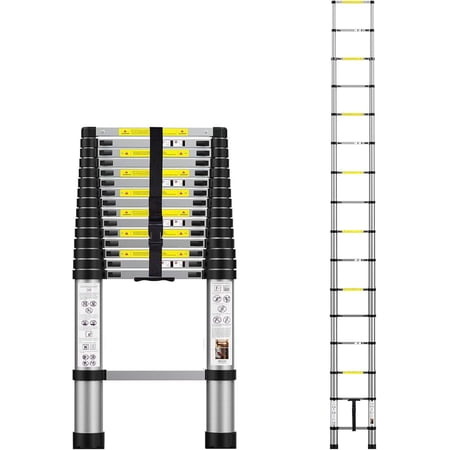 Boweiti Telescopic Ladder, 15.5 ft Aluminum Lightweight Extension Ladder with 2 Triangular Stabilizers, Heavy Duty 300 lbs Maximum Capacity, Multifunctional Collapsible Ladder for RV or Outdoor Work