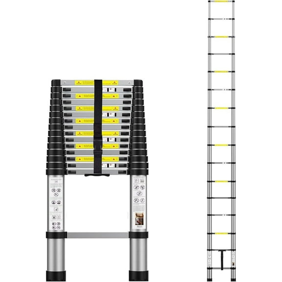 Boweiti Telescopic Ladder, 15.5 ft Aluminum Lightweight Extension Ladder with 2 Triangular Stabilizers, Heavy Duty 300 lbs Maximum Capacity, Multifunctional Collapsible Ladder for RV or Outdoor Work