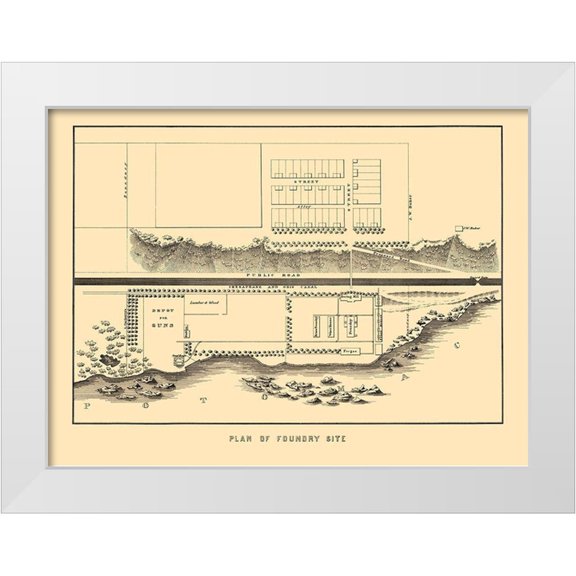 Bowen 14x11 White Modern Wood Framed Museum Art Print Titled - Foundry Site Plan Washington DC - Bowen 1836