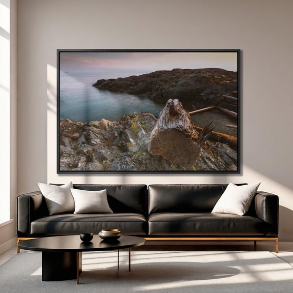 Bowen Island Coastal Poster: Rocky Shoreline Seascape Wall Art, Unframed Canvas Size 16x24