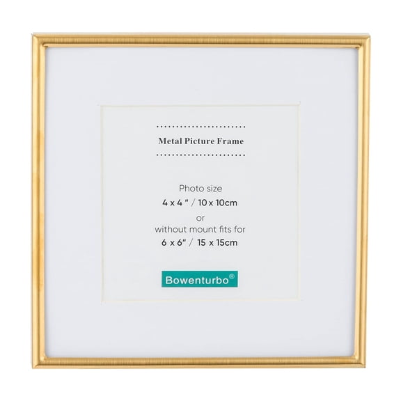 Bowenturbo Square Metal Picture Frame for Wall Table Top Thin Edge Nice Gift for Mother's Day Wedding Anniversary (Brushed Gold, 6x6(With Mat 4x4))