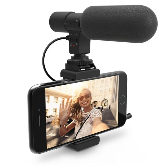 Bower HD Microphone Kit Cold Shoe Smartphone Mount with Two 1/4 Tripod Threads for Social Media Recording