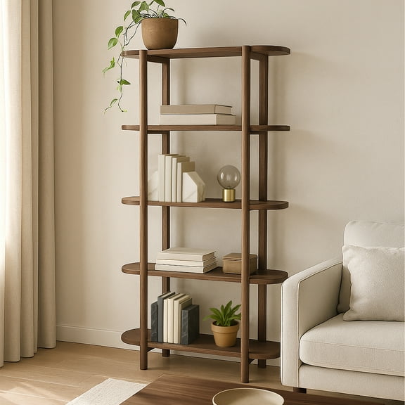 Bower Home Modern 60" Wood Bookcase in Walnut