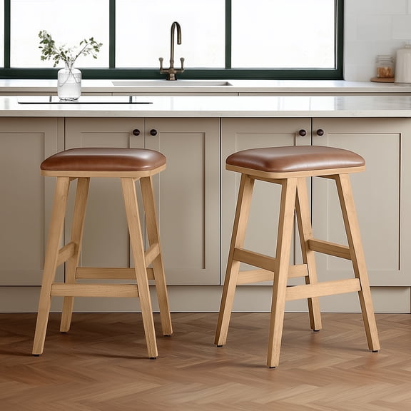 Bower Home Upholstered 24" Wood Saddle Counterstool - 2 Pack