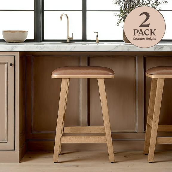 Bower Home Upholstered 29" Wood Saddle Barstool - 2 Pack