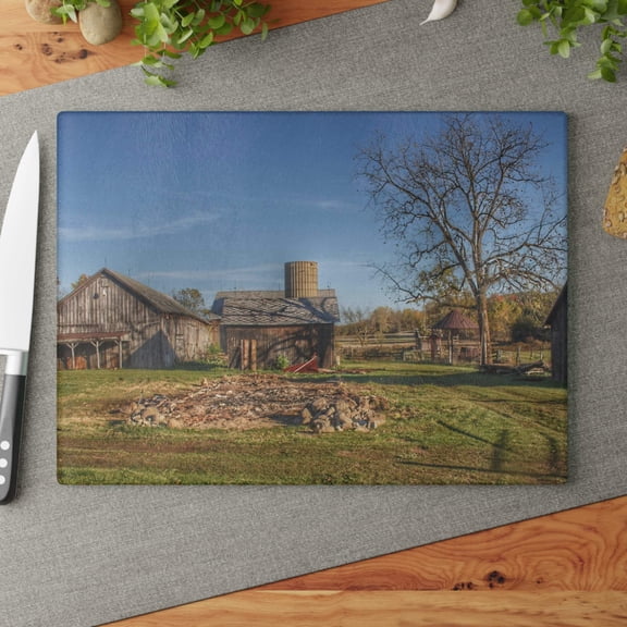 U R There Photography Bowers Road Greys I Rustic Farmhouse Tempered-Glass Cutting Board 11"x 15"