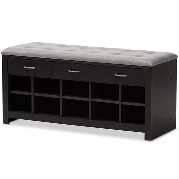 Bowery Hill 10 Cubby Upholstered Shoe Storage Bench in Gray