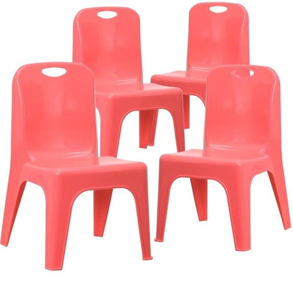 Bowery Hill 11" Plastic Stackable Handle School Chair in Red (Set of 4)