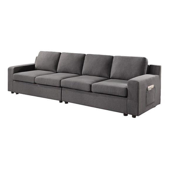 Bowery Hill 119" Modular 4 Seater Sofa with Side Pockets in Gray Linen