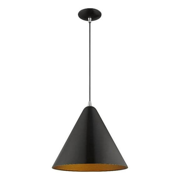 Bowery Hill 14" 1-Light Modern Metal Single Pendant in Shiny Black