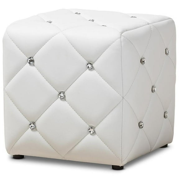 Bowery Hill 14" Square Faux Leather Ottoman in White
