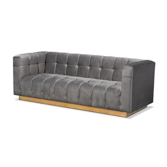 Bowery Hill 16.1" Modern Velvet Upholstered Sofa in Gray/Gold