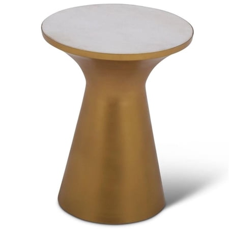 Bowery Hill 16" Round Contemporary Metal End Table with Marble Top in Brass