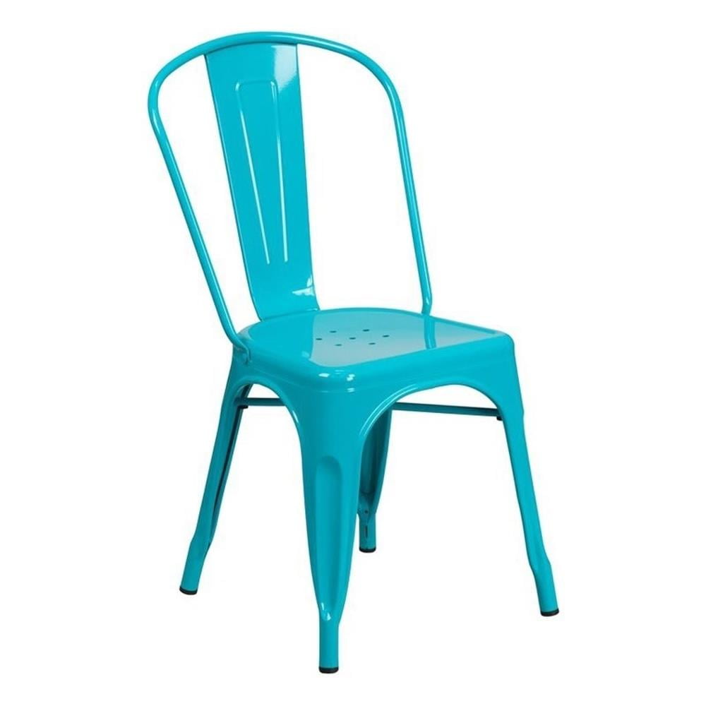 Bowery Hill 17.25" Modern Metal Dining Chair in Crystal Teal Blue