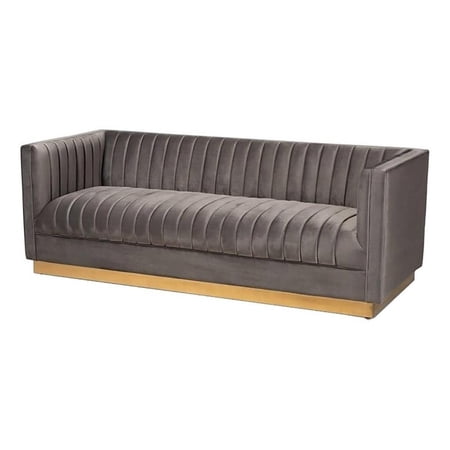 Bowery Hill 17.3" Mid-Century Velvet Upholstered Sofa in Gray/Gold