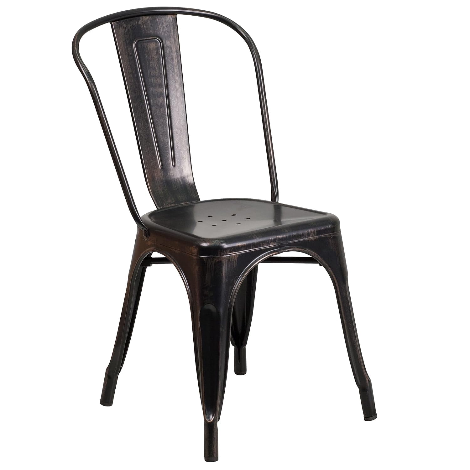 Bowery Hill 17.5" Industrial Metal Stackable Dining Chair in Black/Antique Gold
