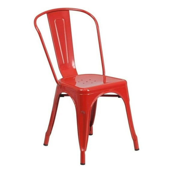 Bowery Hill 17.5" Industrial Steel Metal Stackable Dining Chair in Red