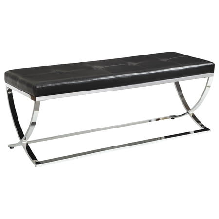 Bowery Hill 18.5" Contemporary Faux Leather Tufted Accent Bench in Black