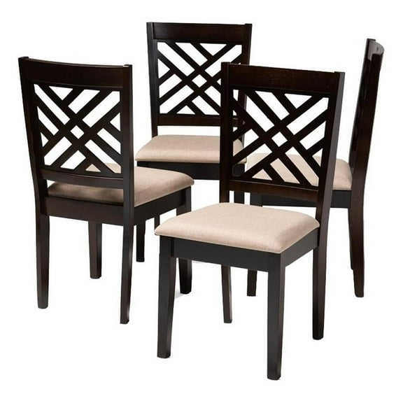 Bowery Hill 18.5'' Mid-Century Wood Dining Chair in Sand and Brown (Set of 4)