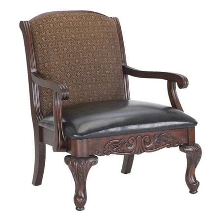 Bowery Hill 18.5" Traditional Wood/Vinyl Arm Chair in Walnut/Dark Brown