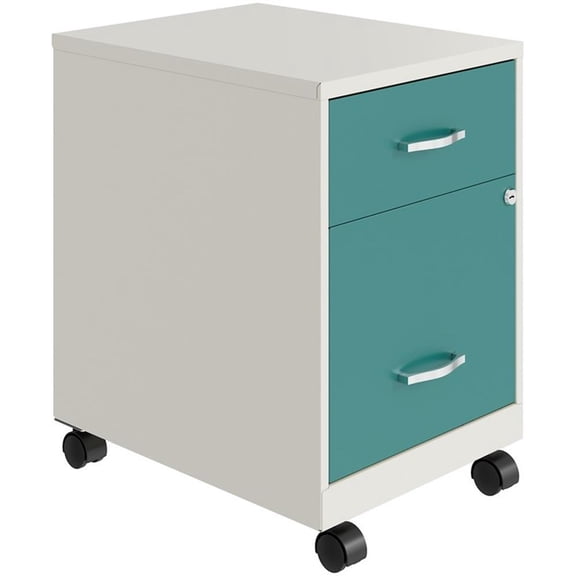 Bowery Hill 18"D 2 Drawer Mobile Metal Vertical File Cabinet - White/Teal