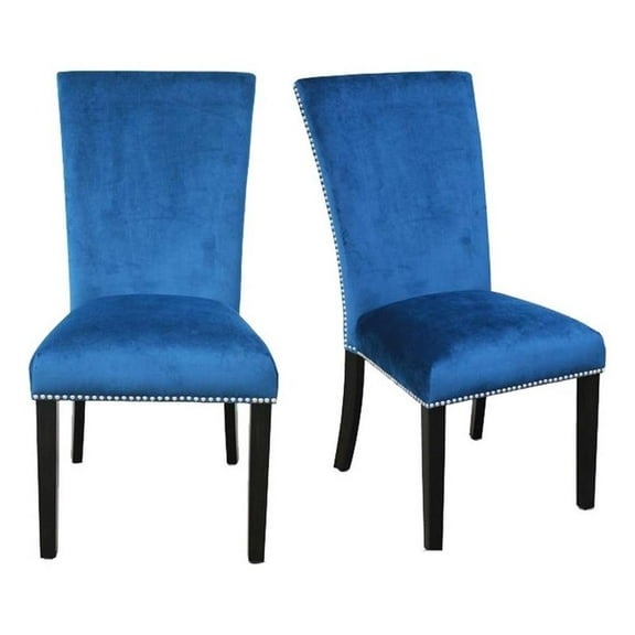 Bowery Hill 18" Modern Velvet/Hard Wood Dining Chair in Blue/Espresso (Set of 2)