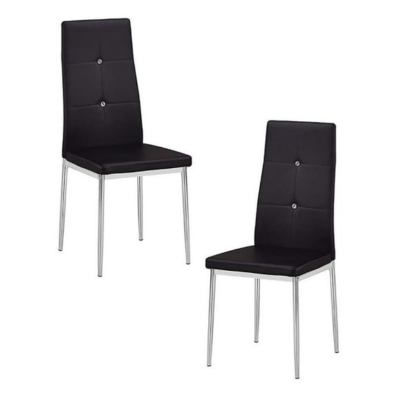Bowery Hill 18" Modern Wood/Faux Leather Dining Side Chair in Black (Set of 2)