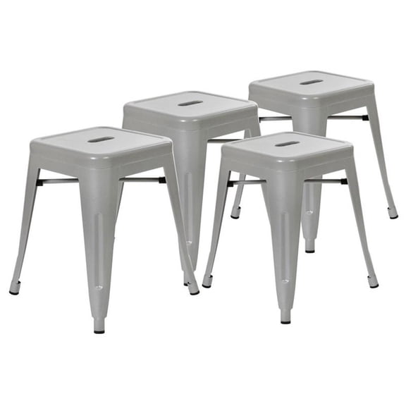 Bowery Hill 18" Stackable Metal Dining Stool in Silver (Set of 4)