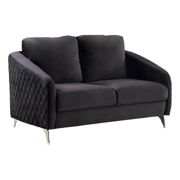 Bowery Hill 19" Modern Velvet Upholstered Elegant Chic Loveseat Couch in Black