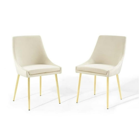 Bowery Hill 19" Performance Velvet Dining Chairs in Gold/Ivory (Set of 2)