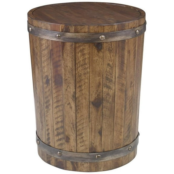 Bowery Hill 19" Round Contemporary Wood Wine Barrel Accent End Table in Walnut