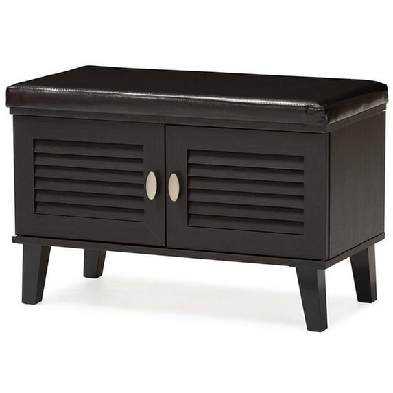 Bowery Hill 2 Door Faux Leather Shoe Bench in Espresso