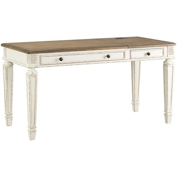 Bowery Hill 2 Drawer Lift Top Writing Desk in White and Brown