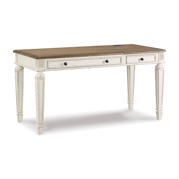 Bowery Hill 2 Drawer Lift Top Writing Desk in White and Brown