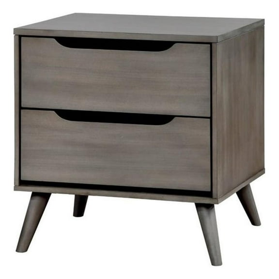 Bowery Hill 2-Drawer Mid-Century Solid Wood/Wood Veneer/MDF Nightstand in Gray