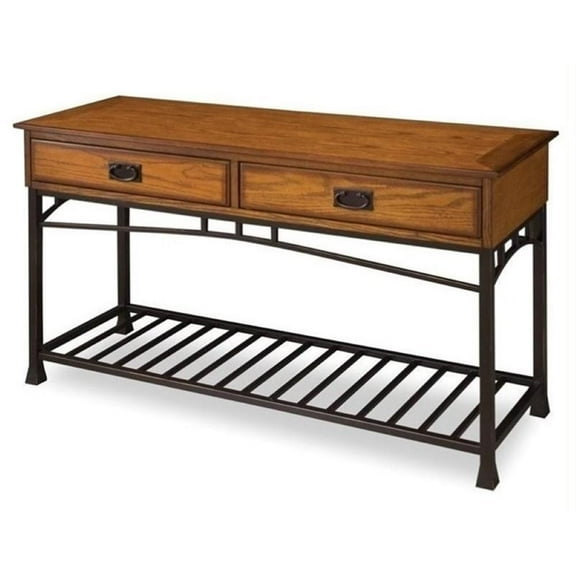 Bowery Hill 2-Drawer Modern Wood Console Table in Distressed Oak