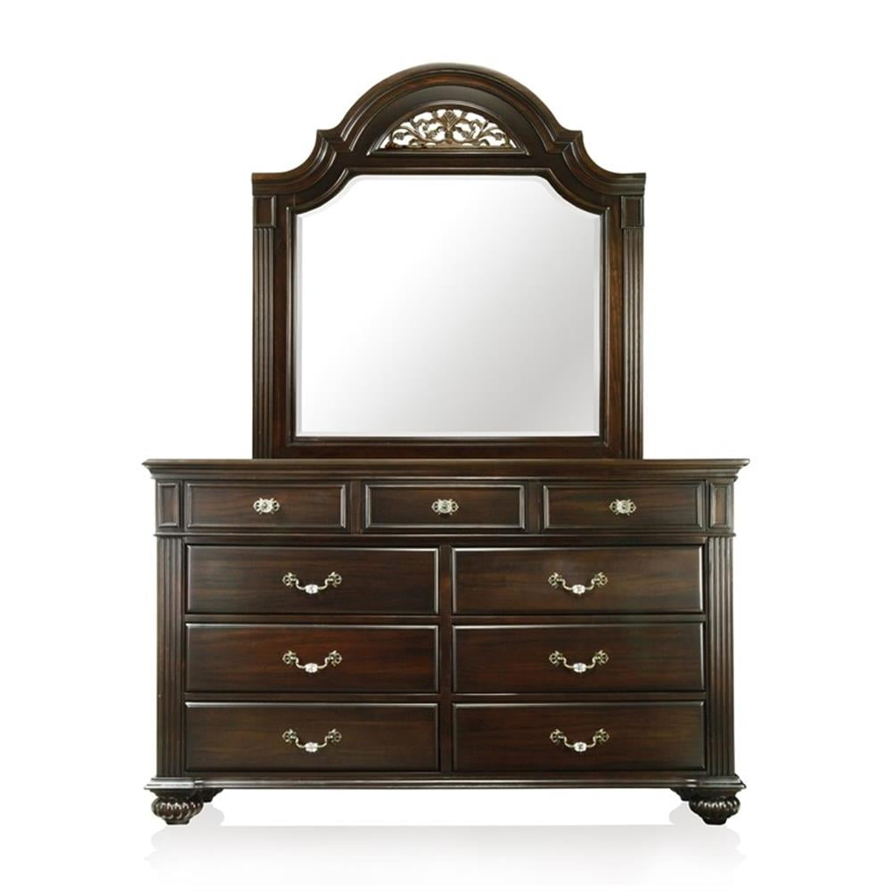 Dark Walnut Solid Wood Traditional Dresser with Mirror