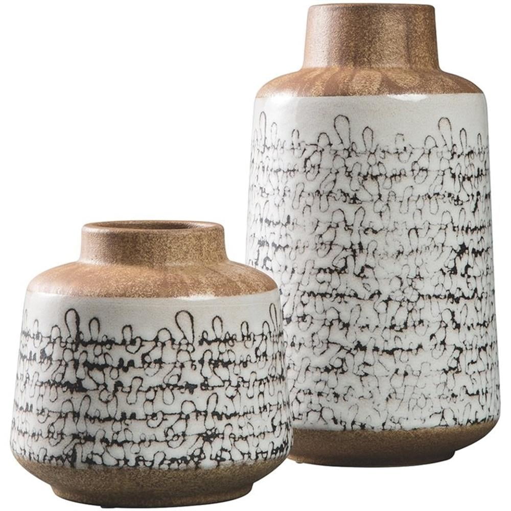 Meghan Ceramic Brown and White Table Vase Set