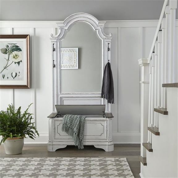 Bowery Hill 2 Piece Hall Tree with Mirror and Lift Top Storage in White