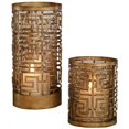 thumbnail image 1 of Bowery Hill 2 Piece Hurricane Candle Holder Set in Antiqued Gold, 1 of 2